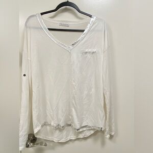 White gorgeous long sleeve w silver trim and silver sequins